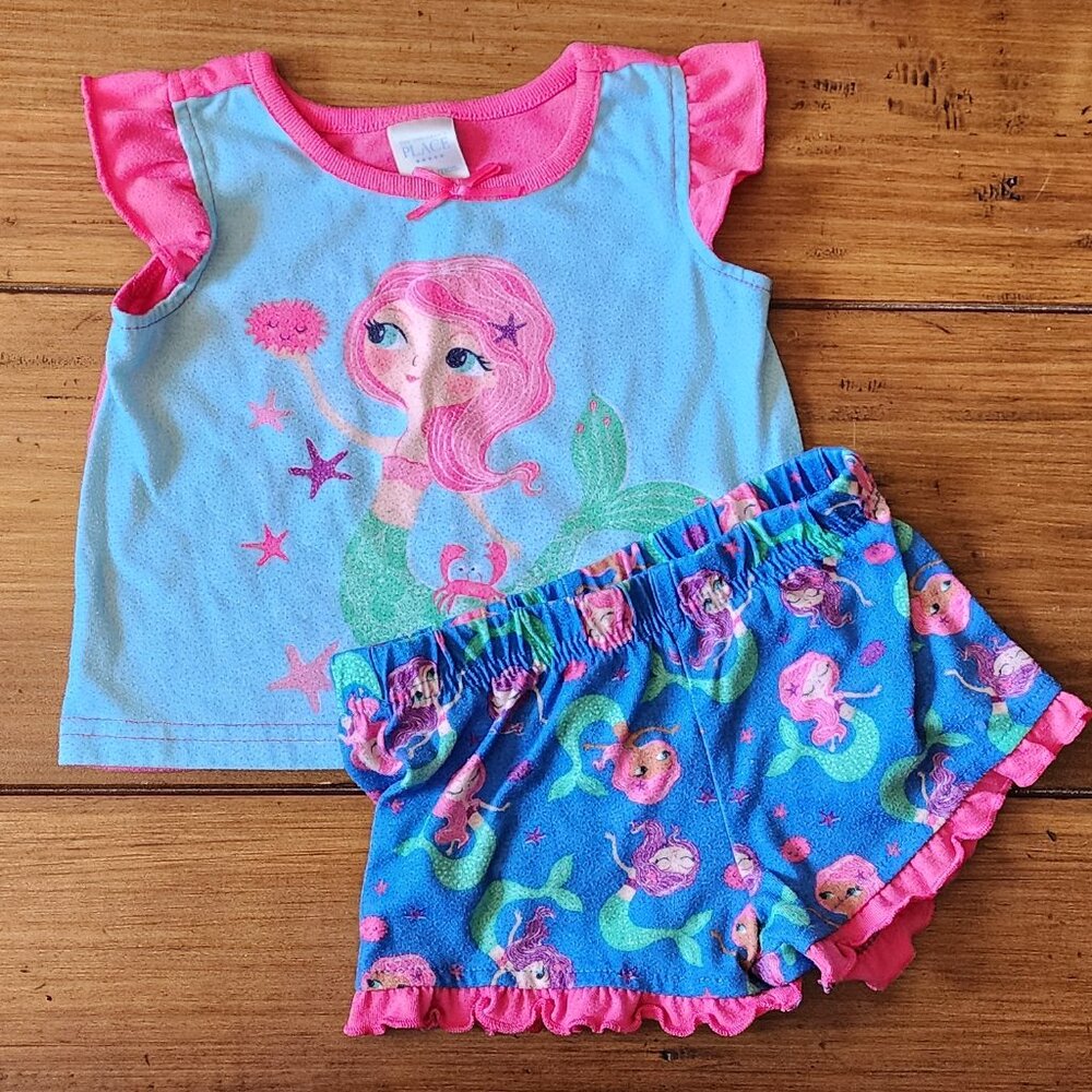 The Childrens Place Little Mermaid PJS Shorts and Short Sleeve Shirt Size 12-18M